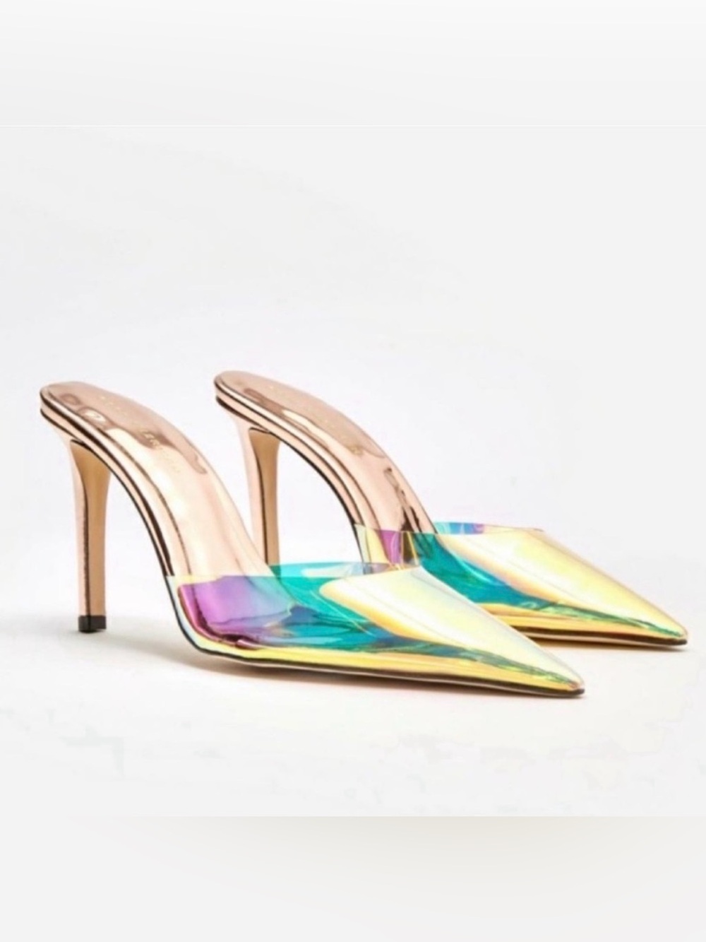 GOOD AMERICAN Cinder F*cking Rella Iridescent Pointed-Toe Stiletto Mules